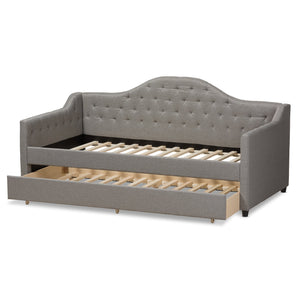 Baxton Studio Perry Modern and Contemporary Light Grey Fabric Daybed with Trundle