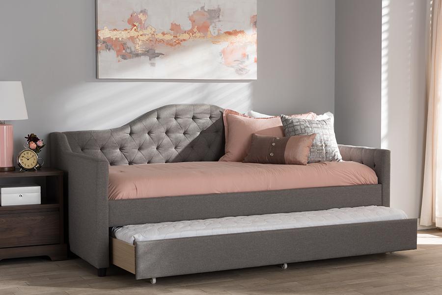 Baxton Studio Perry Modern and Contemporary Light Grey Fabric Daybed with Trundle