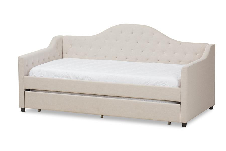 Baxton Studio Perry Modern and Contemporary Light Beige Fabric Daybed with Trundle