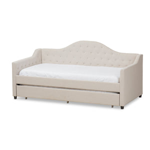 Baxton Studio Perry Modern and Contemporary Light Beige Fabric Daybed with Trundle