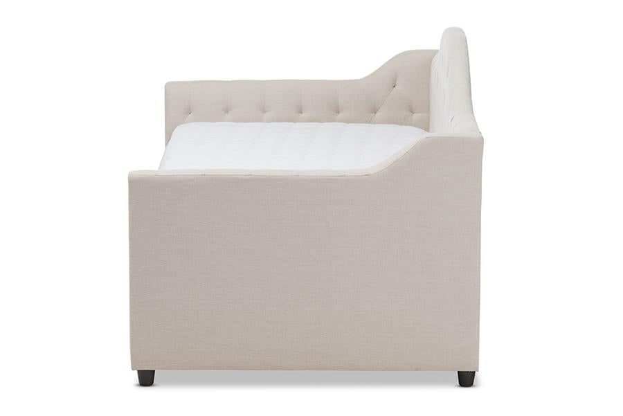 Baxton Studio Perry Modern and Contemporary Light Beige Fabric Daybed with Trundle