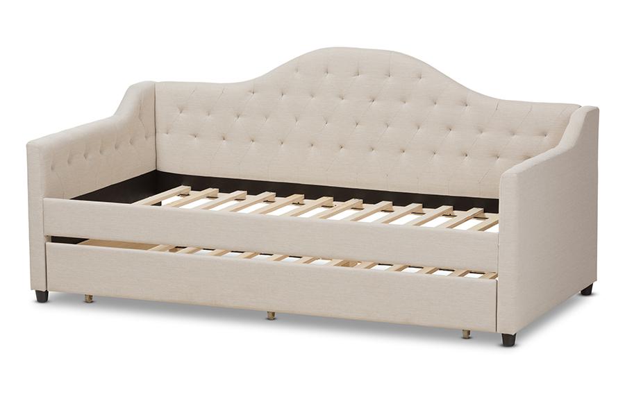 Baxton Studio Perry Modern and Contemporary Light Beige Fabric Daybed with Trundle