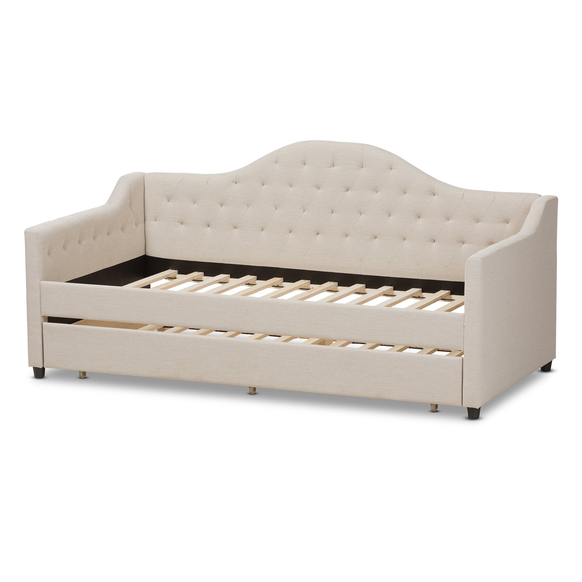 Baxton Studio Perry Modern and Contemporary Light Beige Fabric Daybed with Trundle