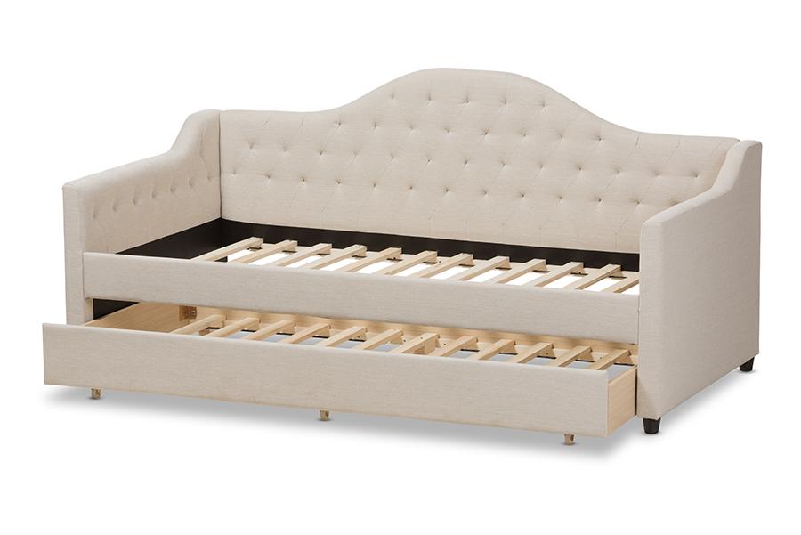 Baxton Studio Perry Modern and Contemporary Light Beige Fabric Daybed with Trundle