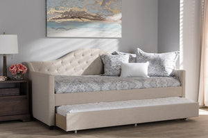 Baxton Studio Perry Modern and Contemporary Light Beige Fabric Daybed with Trundle