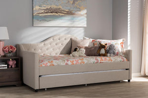 Baxton Studio Perry Modern and Contemporary Light Beige Fabric Daybed with Trundle