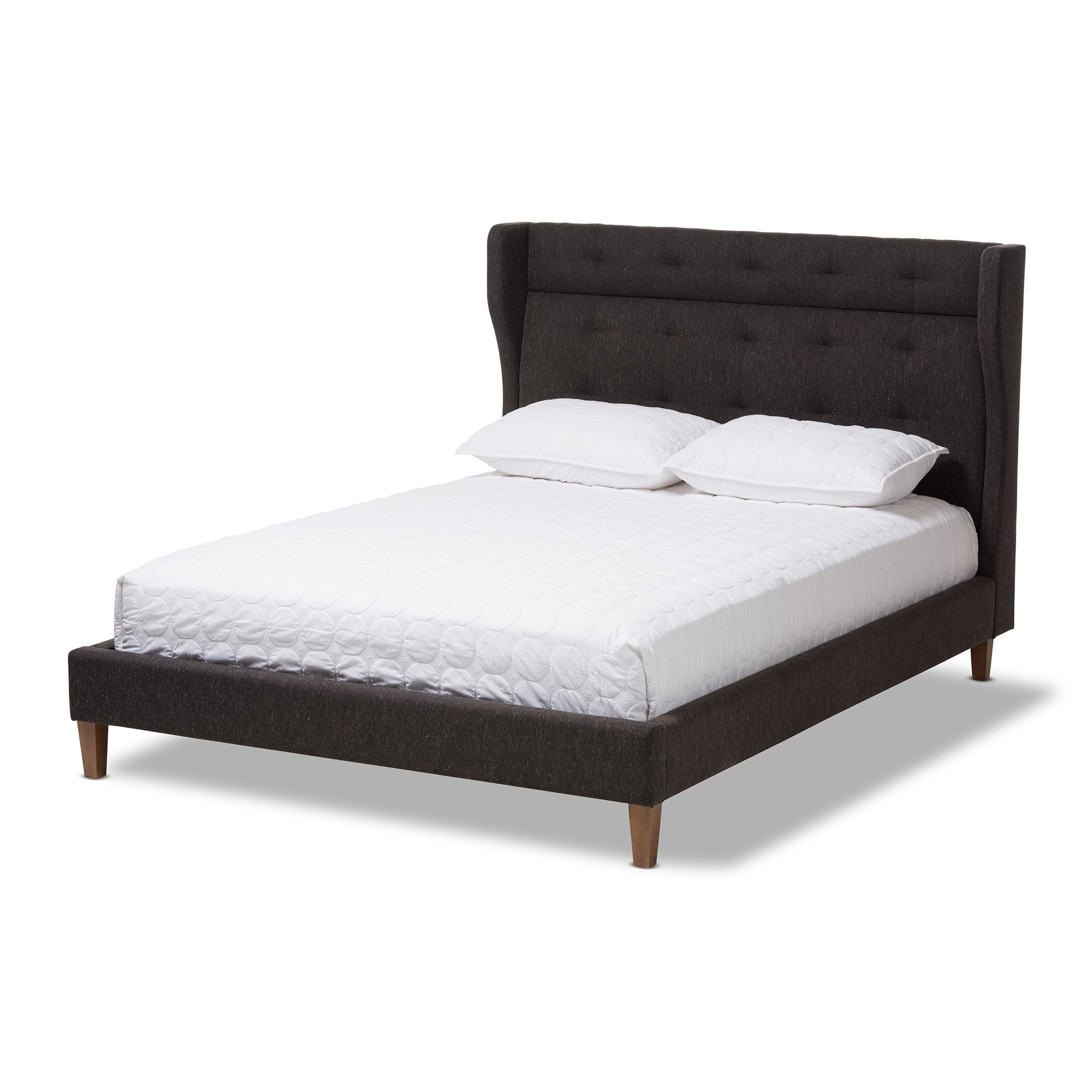 Baxton Studio Casper Mid-Century Modern Charcoal Grey Fabric Upholstered Queen Size Platform Bed