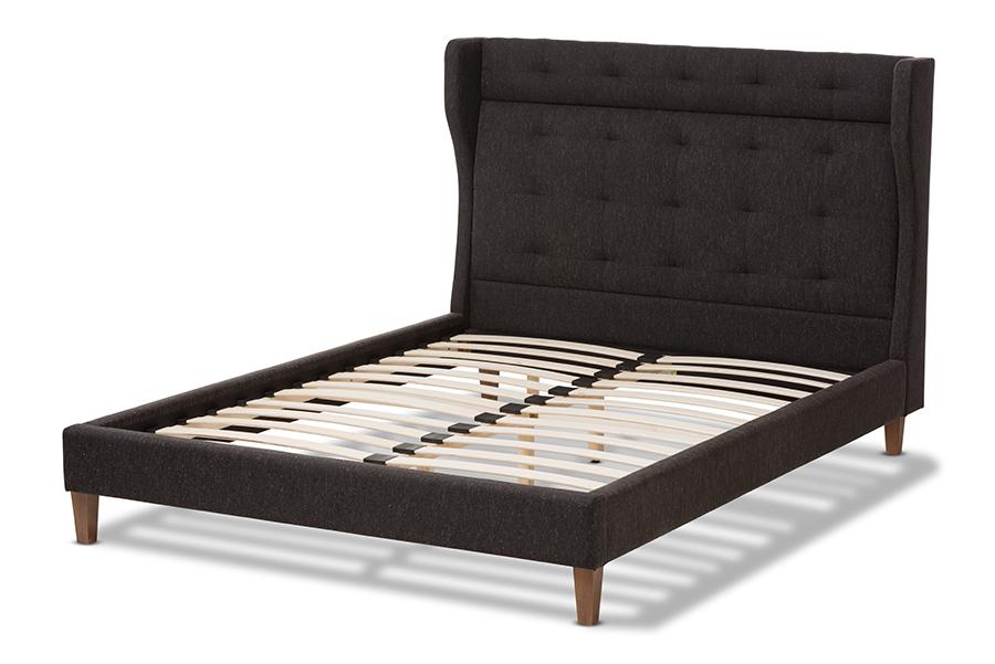 Baxton Studio Casper Mid-Century Modern Charcoal Grey Fabric Upholstered Queen Size Platform Bed