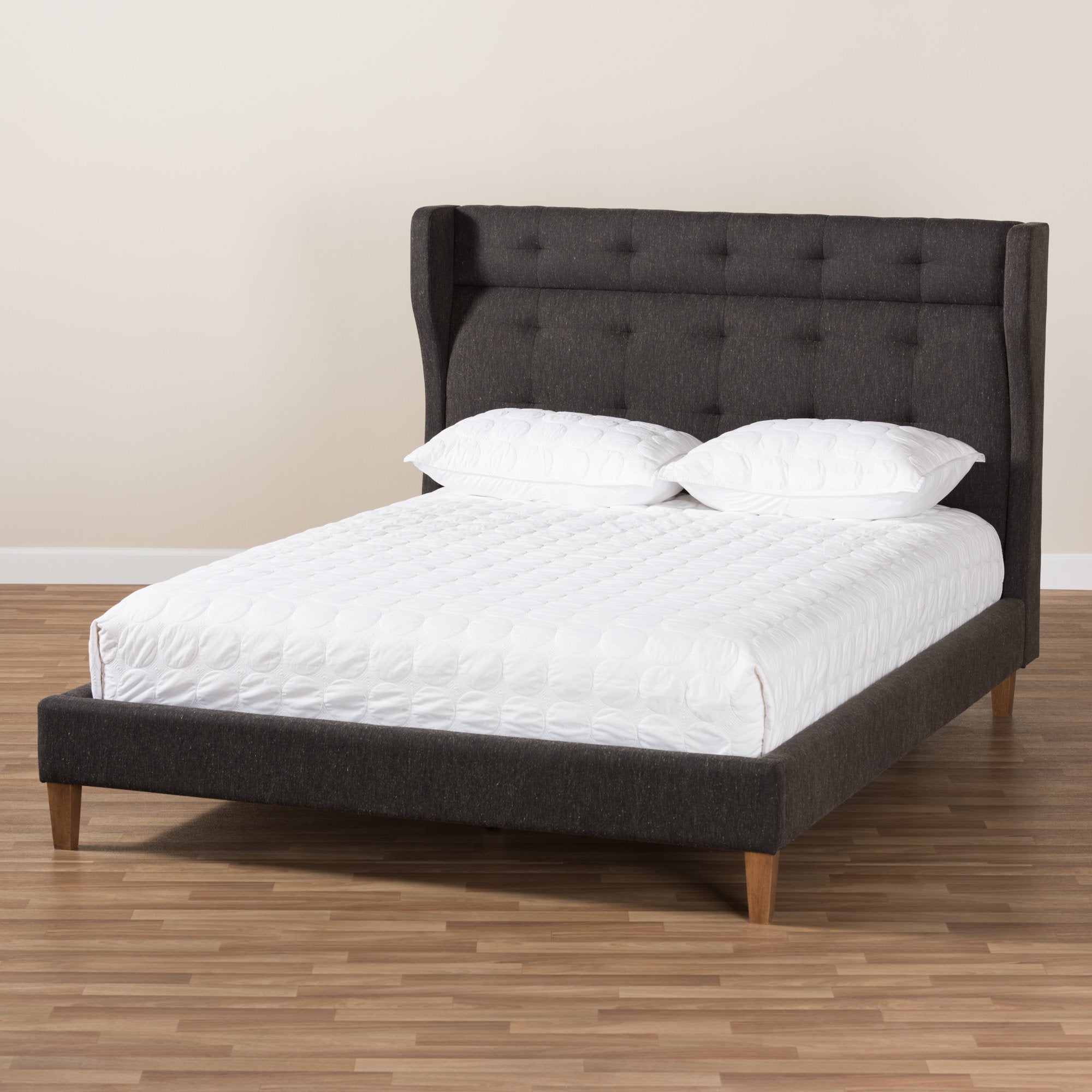 Baxton Studio Casper Mid-Century Modern Charcoal Grey Fabric Upholstered King Size Platform Bed