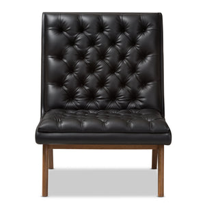 Baxton Studio Annetha Mid-Century Modern Black Faux Leather Upholstered Walnut Finished Wood Lounge Chair