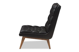 Baxton Studio Annetha Mid-Century Modern Black Faux Leather Upholstered Walnut Finished Wood Lounge Chair