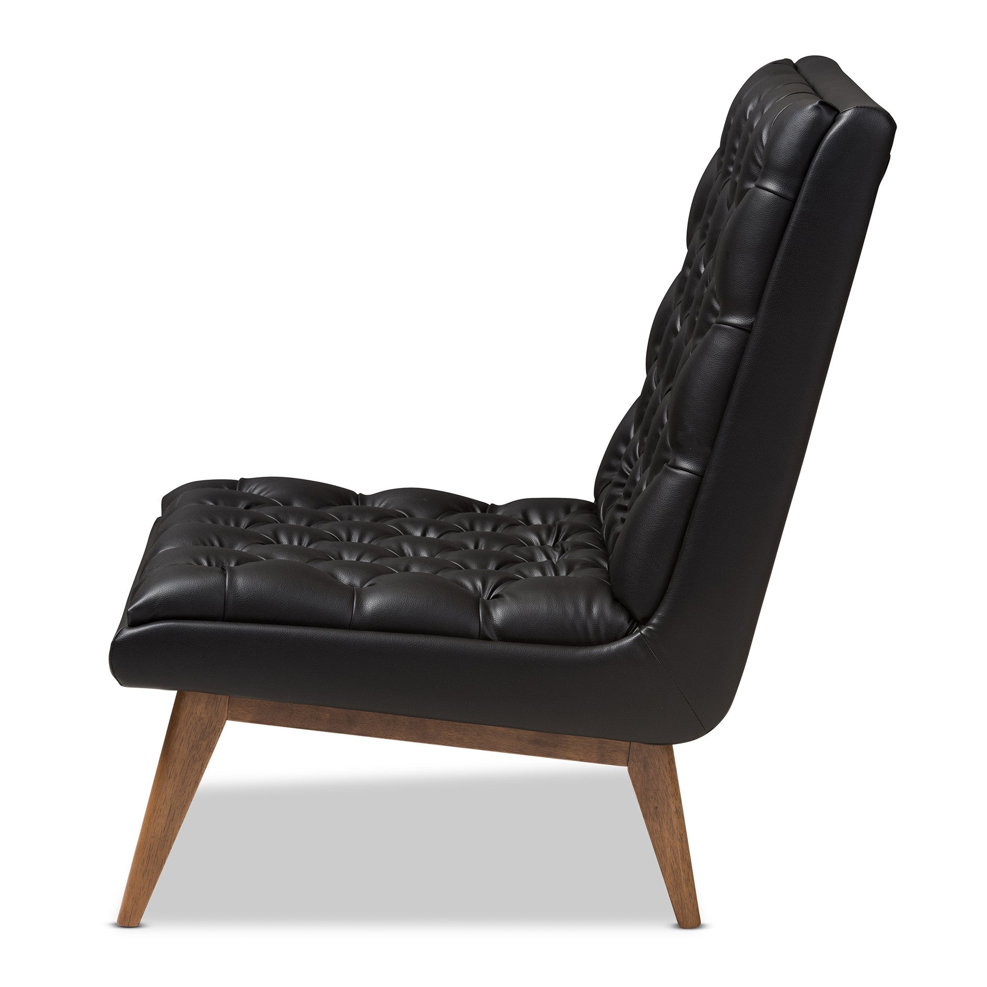 Baxton Studio Annetha Mid-Century Modern Black Faux Leather Upholstered Walnut Finished Wood Lounge Chair