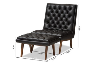 Baxton Studio Annetha Mid-Century Modern Black Faux Leather Upholstered Walnut Finished Wood Chair And Ottoman Set