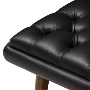 Baxton Studio Annetha Mid-Century Modern Black Faux Leather Upholstered Walnut Finished Wood Ottoman