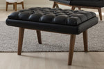 Baxton Studio Annetha Mid-Century Modern Black Faux Leather Upholstered Walnut Finished Wood Ottoman