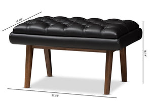 Baxton Studio Annetha Mid-Century Modern Black Faux Leather Upholstered Walnut Finished Wood Ottoman