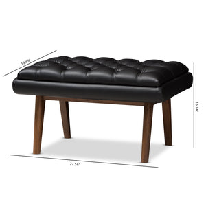 Baxton Studio Annetha Mid-Century Modern Black Faux Leather Upholstered Walnut Finished Wood Ottoman