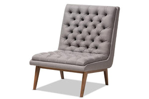 Baxton Studio Annetha Mid-Century Modern Grey Fabric Upholstered Walnut Finished Wood Lounge Chair