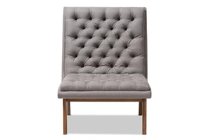 Baxton Studio Annetha Mid-Century Modern Grey Fabric Upholstered Walnut Finished Wood Lounge Chair