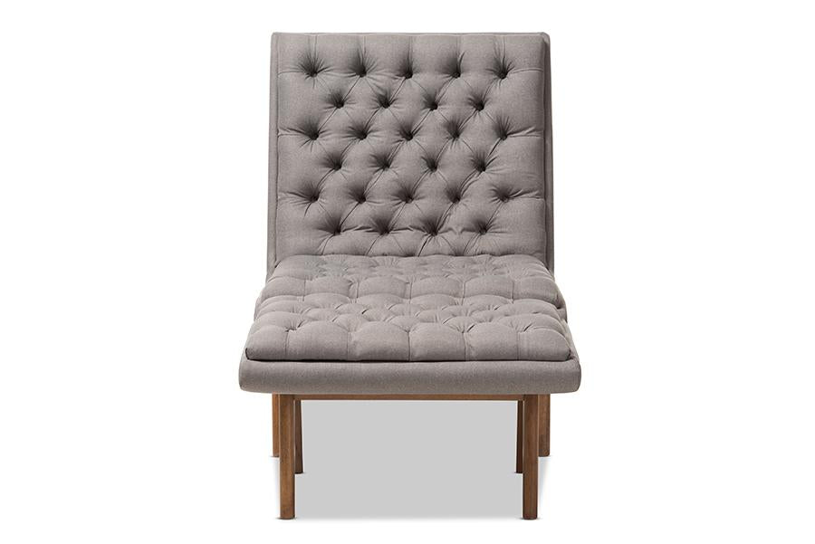 Baxton Studio Annetha Mid-Century Modern Grey Fabric Upholstered Walnut Finished Wood Chair And Ottoman Set