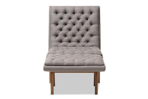 Baxton Studio Annetha Mid-Century Modern Grey Fabric Upholstered Walnut Finished Wood Chair And Ottoman Set