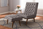 Baxton Studio Annetha Mid-Century Modern Grey Fabric Upholstered Walnut Finished Wood Chair And Ottoman Set