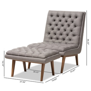 Baxton Studio Annetha Mid-Century Modern Grey Fabric Upholstered Walnut Finished Wood Chair And Ottoman Set