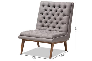 Baxton Studio Annetha Mid-Century Modern Grey Fabric Upholstered Walnut Finished Wood Lounge Chair