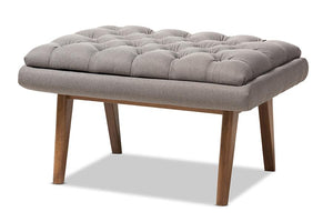 Baxton Studio Annetha Mid-Century Modern Grey Fabric Upholstered Walnut Finished Wood Ottoman