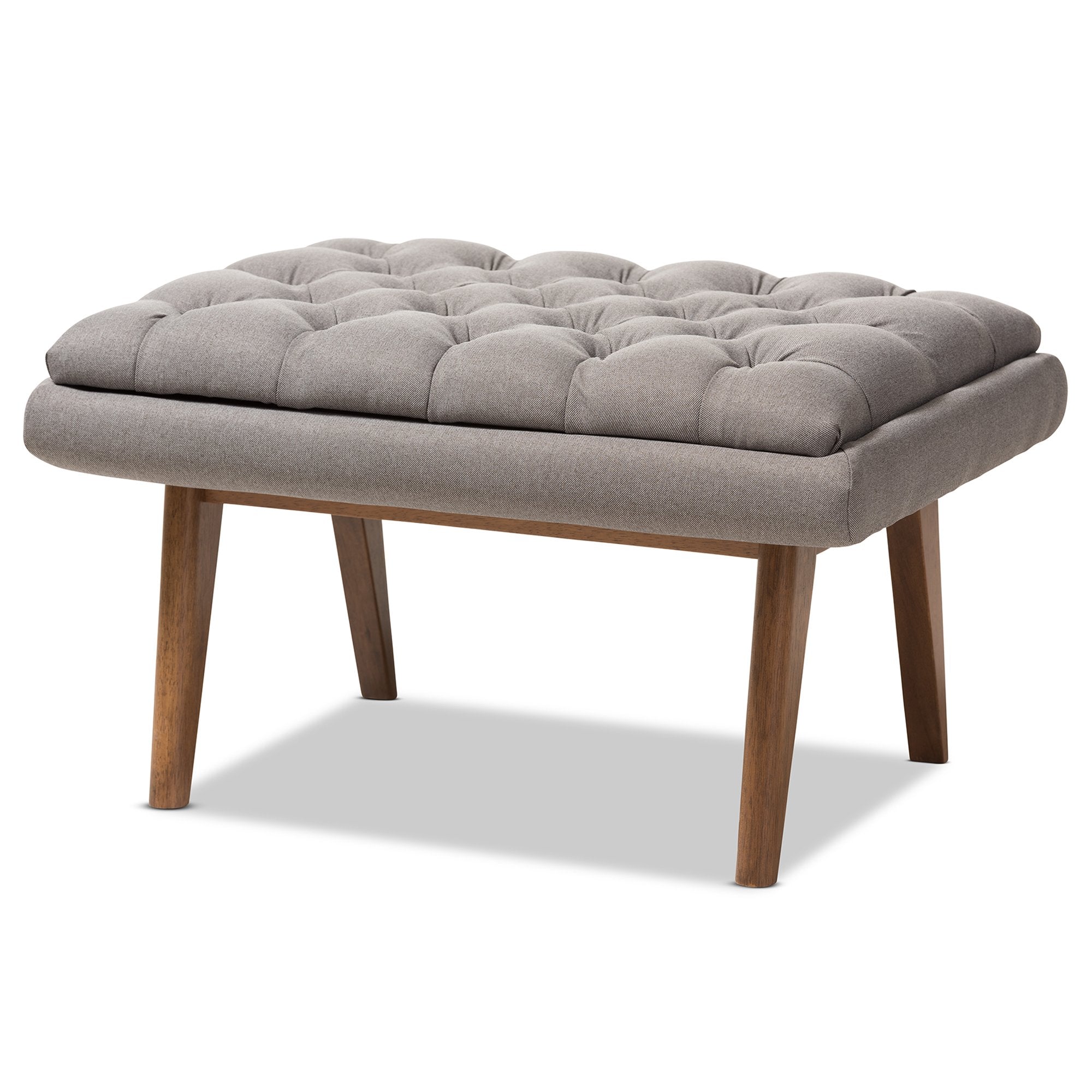 Baxton Studio Annetha Mid-Century Modern Grey Fabric Upholstered Walnut Finished Wood Ottoman