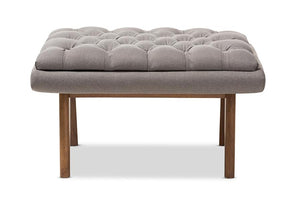 Baxton Studio Annetha Mid-Century Modern Grey Fabric Upholstered Walnut Finished Wood Ottoman