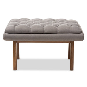 Baxton Studio Annetha Mid-Century Modern Grey Fabric Upholstered Walnut Finished Wood Ottoman