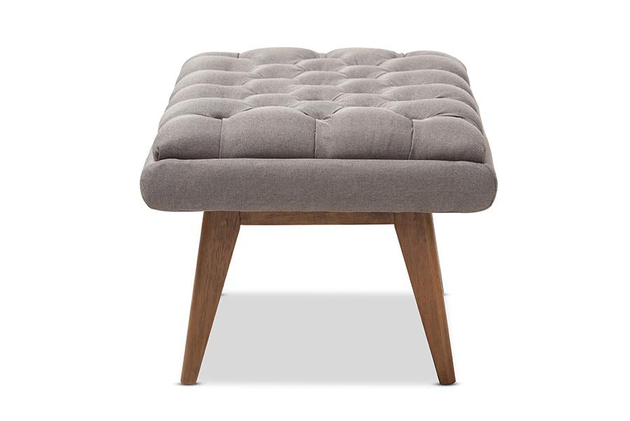 Baxton Studio Annetha Mid-Century Modern Grey Fabric Upholstered Walnut Finished Wood Ottoman