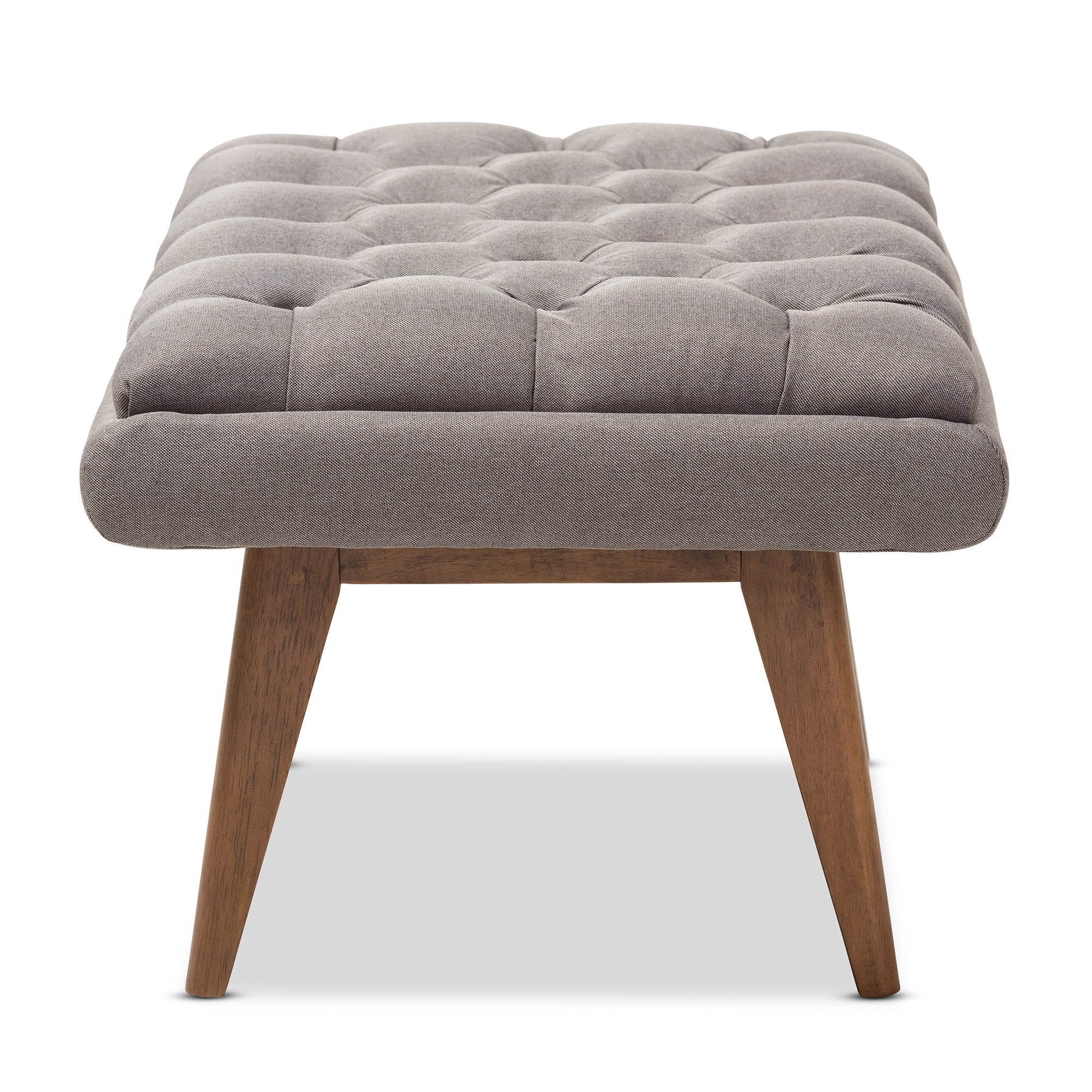 Baxton Studio Annetha Mid-Century Modern Grey Fabric Upholstered Walnut Finished Wood Ottoman