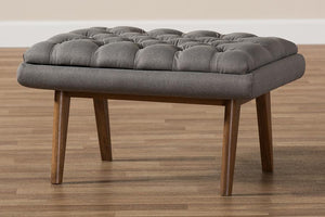 Baxton Studio Annetha Mid-Century Modern Grey Fabric Upholstered Walnut Finished Wood Ottoman