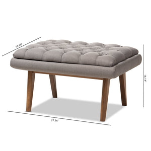 Baxton Studio Annetha Mid-Century Modern Grey Fabric Upholstered Walnut Finished Wood Ottoman