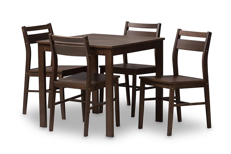 Baxton Studio Lovy Modern and Contemporary Walnut-Finished 5-Piece Dining Set