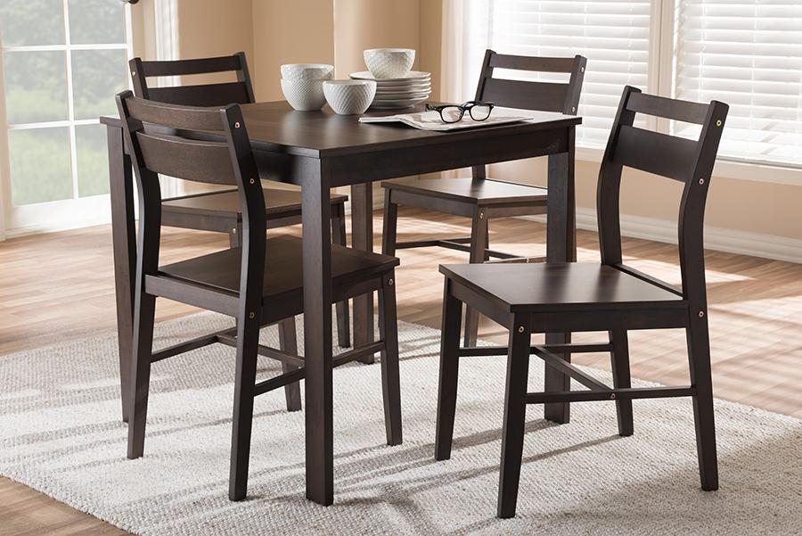 Baxton Studio Lovy Modern and Contemporary Walnut-Finished 5-Piece Dining Set