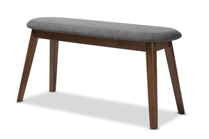 Baxton Studio Easton Mid-Century Modern Dark Grey Fabric Upholstered Walnut Finished Wood Bench