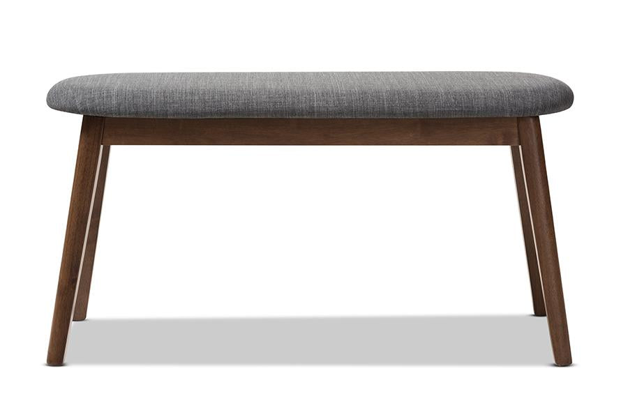 Baxton Studio Easton Mid-Century Modern Dark Grey Fabric Upholstered Walnut Finished Wood Bench