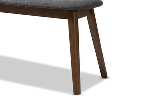 Baxton Studio Easton Mid-Century Modern Dark Grey Fabric Upholstered Walnut Finished Wood Bench