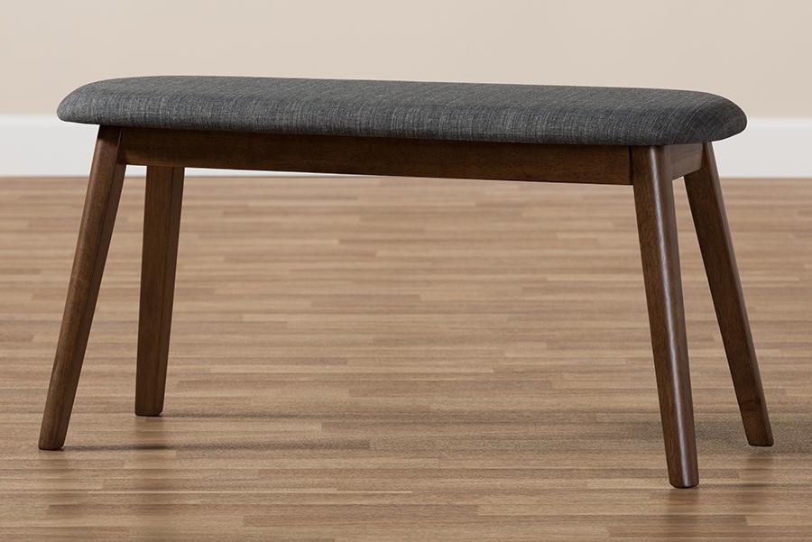 Baxton Studio Easton Mid-Century Modern Dark Grey Fabric Upholstered Walnut Finished Wood Bench