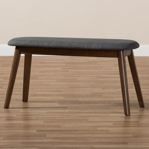 Baxton Studio Easton Mid-Century Modern Dark Grey Fabric Upholstered Walnut Finished Wood Bench