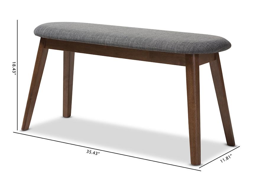 Baxton Studio Easton Mid-Century Modern Dark Grey Fabric Upholstered Walnut Finished Wood Bench