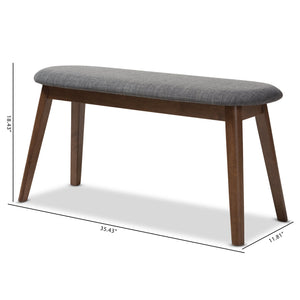 Baxton Studio Easton Mid-Century Modern Dark Grey Fabric Upholstered Walnut Finished Wood Bench