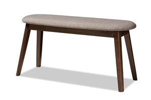 Baxton Studio Easton Mid-Century Modern Light Grey Fabric Upholstered Walnut Finished Wood Bench