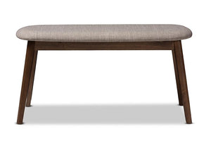 Baxton Studio Easton Mid-Century Modern Light Grey Fabric Upholstered Walnut Finished Wood Bench