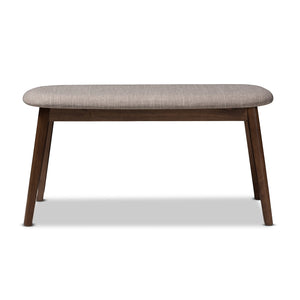 Baxton Studio Easton Mid-Century Modern Light Grey Fabric Upholstered Walnut Finished Wood Bench