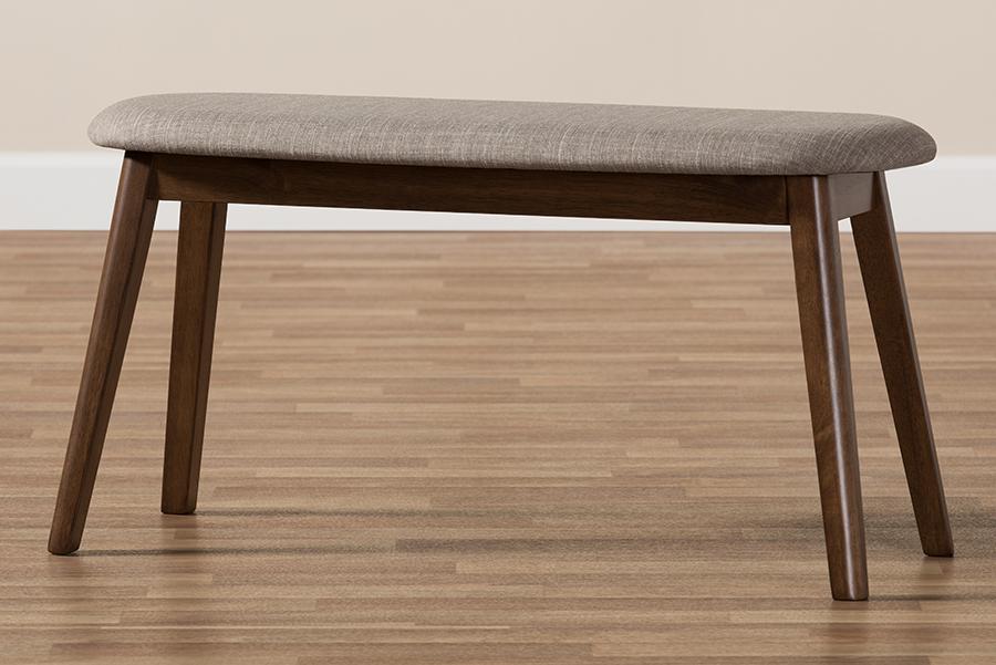 Baxton Studio Easton Mid-Century Modern Light Grey Fabric Upholstered Walnut Finished Wood Bench