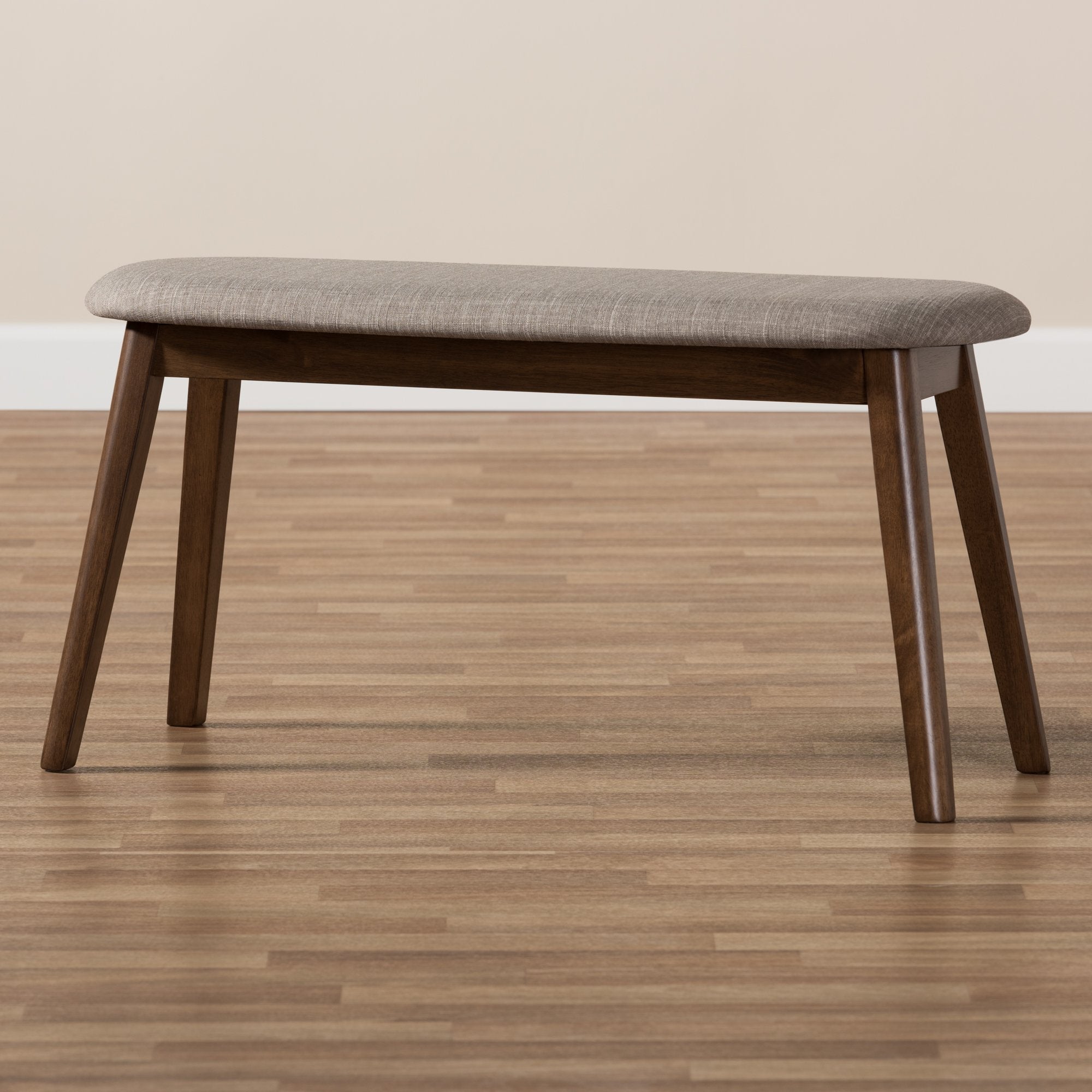 Baxton Studio Easton Mid-Century Modern Light Grey Fabric Upholstered Walnut Finished Wood Bench